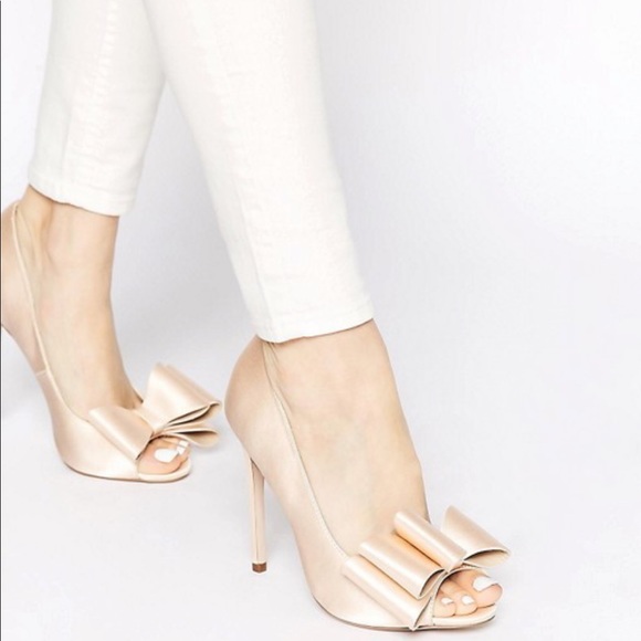 ASOS nude peep toe bow heels . Sz.8 - Picture 1 of 8
